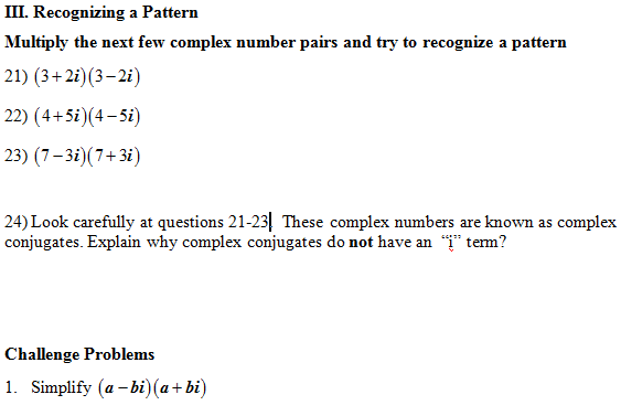 Multiply Complex Numbers Worksheet pdf and Answer Key. 28 scaffolded questions on simplifying 