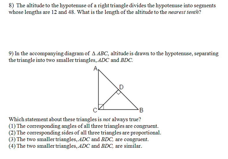 Right Similar Triangles Worksheet and Answer Key