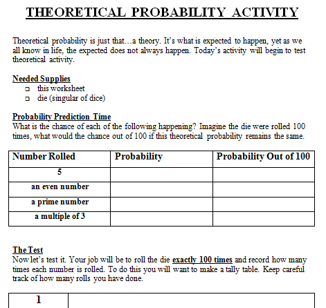 Theoretical and Experimental Probability Lesson Plan 7th ...