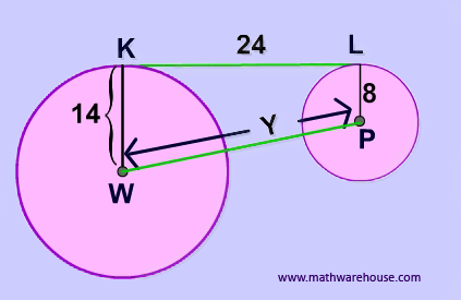 Distance between two circles connected by a tangent